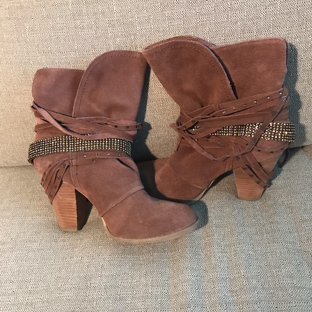 Naughty Monkey Brown Suede Heeled Ankle Boots.